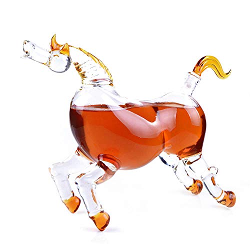 Product Cover Animal Decanters Large 35-Oz Horse Derby Glass Figurine, Lead Free Mouthblown Liquor Decanter For Bourbon, Whiskey, Scotch, Rum, Tequila