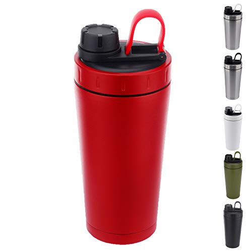 Product Cover Stainless Steel Protein Shaker Bottle Insulated Keeps Hot/Cold Dishwasher Safe/Double Wall/Odor Resistant/Sweatproof/Leakproof/BPA Free 20 oz (Red)