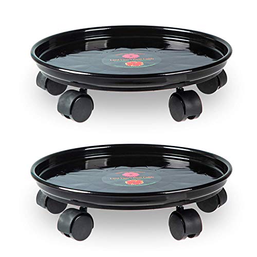 Product Cover Murilan 2 Pack of 14 inch Plant Caddies with 5 Wheels, Round Flower Pot Mover, Indoor Rolling Planter Dolly on Wheels, Outdoor Planter Trolley Tray Coaster, Black (2 Pack(14inch))
