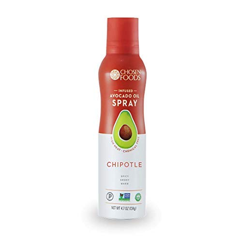 Product Cover Chosen Foods Chipotle Avocado Oil Spray 4.7 oz., Non-GMO, 500° F Smoke Point, Propellant-Free, Air Pressure Only for High-Heat Cooking, Baking and Frying