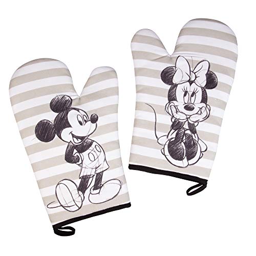 Product Cover Disney Mickey and Minnie Mouse Set of Two Oven Mitts w Sketch Art Design - Heat Resistant - 100% Cotton - Pair