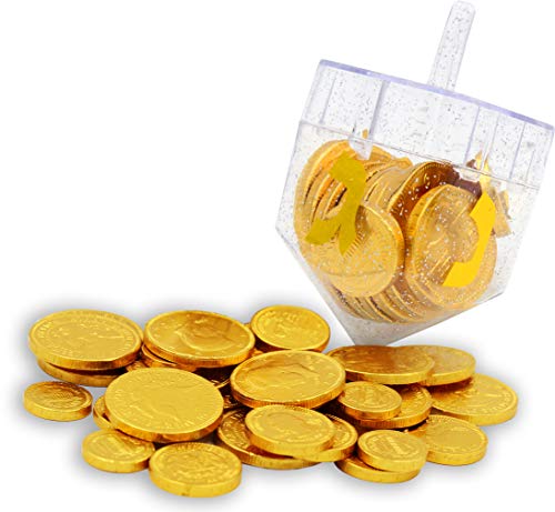 Product Cover Dreidel Filled with Hanukkah Chocolate Gelt Coins - Belgian Chocolate Coins - Chanukah Gelt - OU Kosher (Single)
