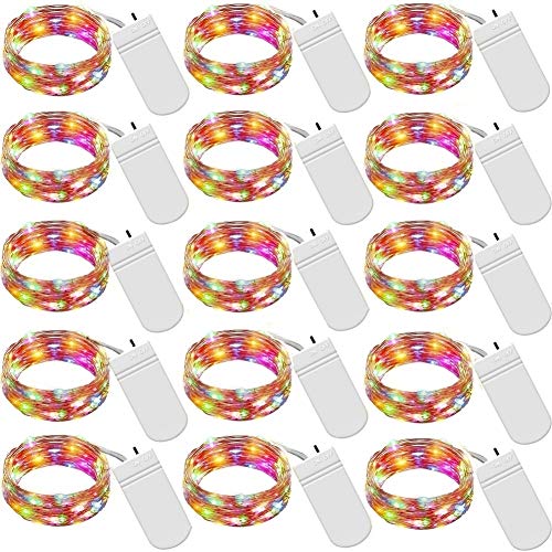 Product Cover 15 Pack Battery Operated Fairy Lights 10ft 30 Led String Lights Firefly Mason Jar Lights Starry Copper Wire Led Lights for DIY Wedding Party Bedroom Decoration (Multi Color)