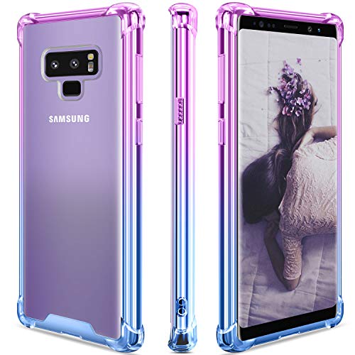 Product Cover SANKMI Samsung Galaxy Note 9 Case,Clear Note 9 Case Shockproof TPU Bumper Cases Non Slip Scratch Resistant PC Hard Back Protective Case Cover for Galaxy Note 9 -Purple Blue