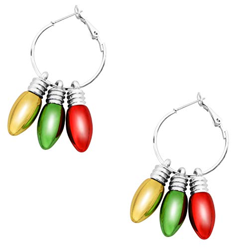Product Cover Zhenhui Christmas Bulb Hoop Earrings - Fashion Christmas Holiday Jewelry Gift Hypoallergenic Earrings for Women Girls,Cute Hoop Dangle Earrings with Festive Light Bulb (Hoop Earrings with Bulb)