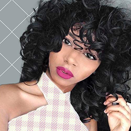 Product Cover AISI QUEENS Curly Wigs Synthetic Kinky Wig with Bangs Fluffy Wavy Black Hair for Women Natural Looking with Heat Resistant Fiber
