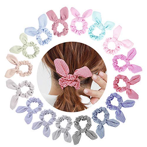 Product Cover 16 Pack of Scrunchies Bow Scrunchies for Hair Cotton Ponytail Holder Hair Scarf Thick Hair Ties Hair Scrunchies for Women Bunny Ear Scrunchies with Bow Scrunchies for Hair Scrunchy Scrunchie Pack 16