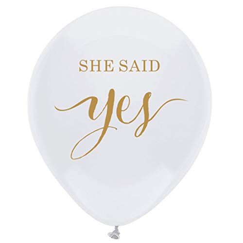 Product Cover MAGJUCHE White she Said yes Balloons, 16pcs Gold Bridal Shower Engagement, Wedding Send Off Party Decorations, Photo Prop