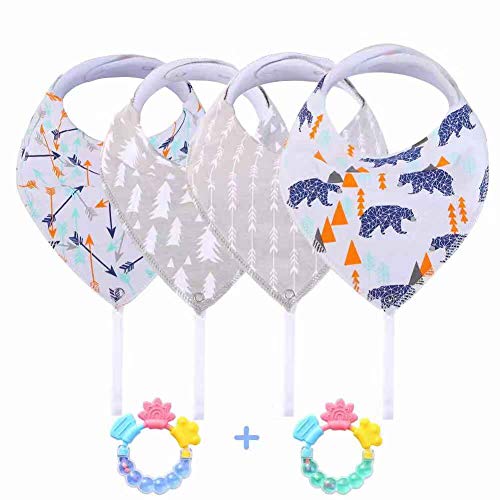 Product Cover Baby Bandana Bibs with Teether - 6 Pack Drool Bibs for Teething Toddler, Idea Gift for New Baby, 0-6 Months，6-12 Months,1-3 Years (Boy)