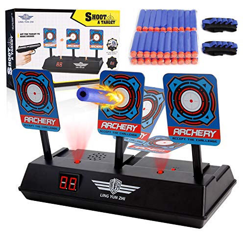 Product Cover MASCARRY Electric Scoring Auto Reset Shooting Digital Target for Nerf Guns Blaster Elite/Mega/Rival Series with 40 Pcs Refill Darts and 2 Hand Wrist Bands