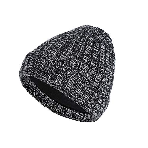 Product Cover Fashionhe Mixed Color Knit Ski Beanie Hat Double Plush Crochet Caps Men Women Baggy Warm Skull Slouchy Caps Hat(Gray,B)