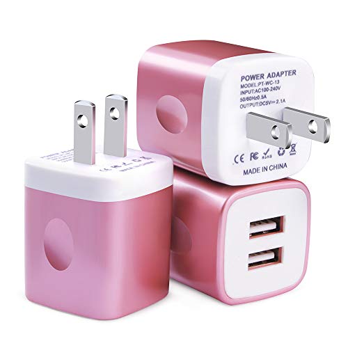 Product Cover USB Wall Charger, Charger Cube, FiveBox 3Pack Dual Port 2.1A Wall Charger Base Brick Charging Block Plug Phone Charger Box Compatible iPhone Xs Max/XR/X/8/7/6/6s, iPad, Samsung Galaxy S9 S8 S7 S6, LG