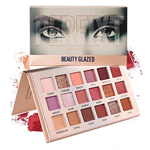 Product Cover Beauty Glazed Eyeshadow Makeup Palette Neutral Nude Shimmery High Pigmented Palette 18 Matte Shimmer Glitter Long Lasting Burgundy Earth Tones Pink Eye Shadow Pallete Beauty Cosmetic