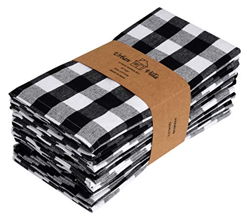 Product Cover Urban Villa Dinner Napkins, Everyday Use,Premium Quality,100% Cotton, Set of 12, Size 20X20 Inch, Black/White Oversized Cloth Napkins with Mitered Corners, Ultra Soft, Durable Hotel Quality
