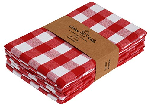 Product Cover Urban Villa Kitchen Towels, Premium Quality,100% Cotton Dish Towels,Mitered Corners,Ultra Soft (Size: 20X30 Inch), Red/White Highly Absorbent Bar Towels & Tea Towels - (Set of 6)