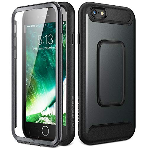 Product Cover YOUMAKER Case for iPhone 6S, Full Body with Built-in Screen Protector Heavy Duty Protection Shockproof Case Cover for Apple iPhone 6S (2015) / 6 (2014) 4.7 inch - Black/Black