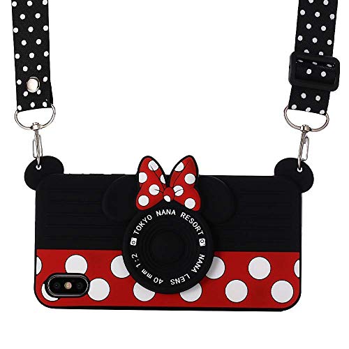 Product Cover iPhone Xs Max Case with Lanyard, Shinymore 3D Cute Soft Silicone Cartoon Minnie Mouse Camera Design Case for iPhone Xs Max
