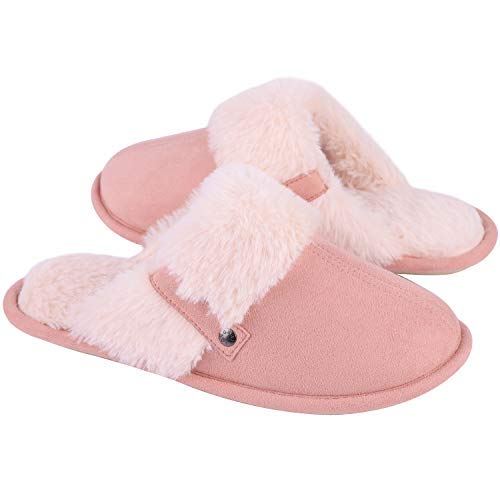 Product Cover LongBay Women's Cozy Memory Foam Fuzzy Slippers Faux Fur Slip-On Flat Cute Slide House Shoes Pink