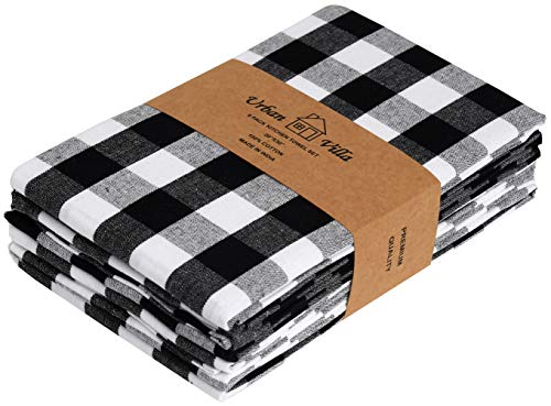 Product Cover Urban Villa Kitchen Towels, Premium Quality,100% Cotton Dish Towels,Mitered Corners,Ultra Soft (Size: 20X30 Inch), Black/White Highly Absorbent Bar Towels & Tea Towels - (Set of 6)