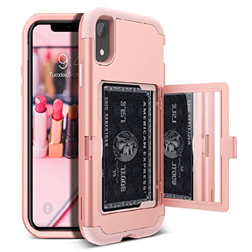 Product Cover iPhone XR Wallet Case - WeLoveCase Defender Wallet Design with Card Holder and Hidden Back Mirror Three Layer Heavy Duty Protection Shockproof All-round Armor Protective Case for iPhone XR - Rose Gold