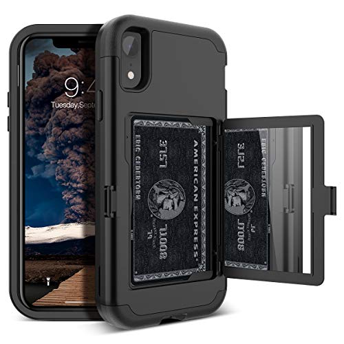 Product Cover iPhone XR Wallet Case - WeLoveCase Defender Wallet Design with Card Holder and Hidden Back Mirror Three Layer Heavy Duty Protection Shockproof All-Round Armor Protective Case for iPhone XR - Black