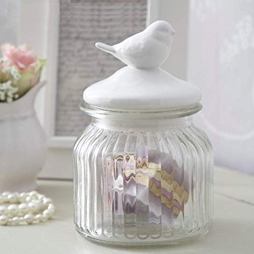 Product Cover HOMIES INTERNATIONAL, 1 Piece Decorative Food Storage Glass Mason Sealed airtight Jars Container with White Ceramic Bird Lid for Home Kitchen and Commercial Use (Size: 11 * 11 * 17cm)