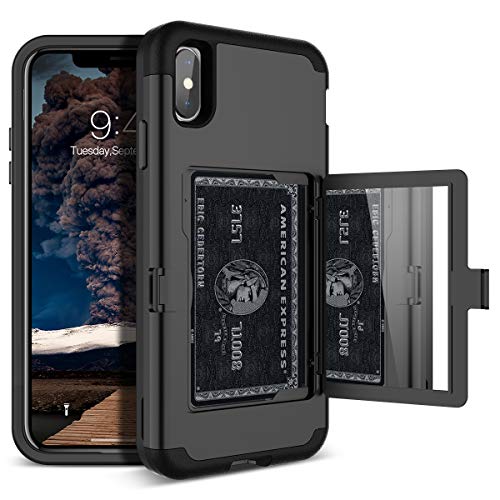 Product Cover iPhone Xs Max Wallet Case - WeLoveCase Defender Wallet Card Holder Cover with Hidden Back Mirror Heavy Duty Protection Three Layer Shockproof Armor Full Protective Case for iPhone Xs Max - Black