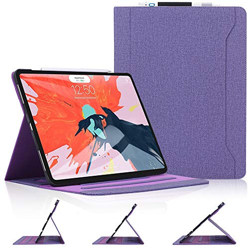 Product Cover Skycase iPad Pro 12.9 Case 2018, iPad Pro 12.9 3rd Generation Case, [Support Apple Pencil Charging] Auto Dormancy Canvas Multi-Angle Viewing Stand Folio Case for Apple iPad Pro 12.9 inch 2018, Purple