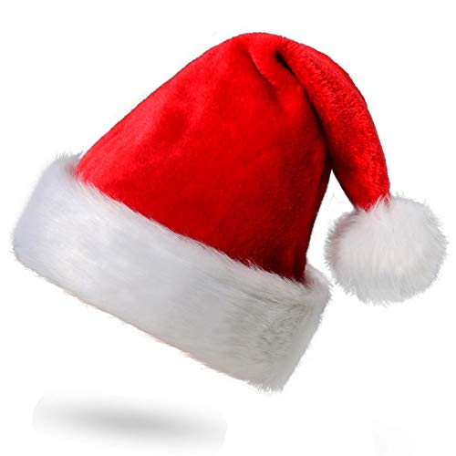 Product Cover CUSFULL Soft Plush Santa Hat Classic Christmas Santa Claus Cap for Most Adults- One Size (1 Pack)