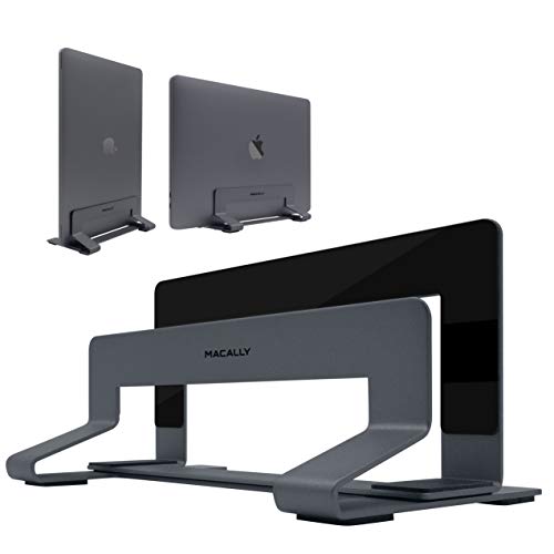 Product Cover Macally Vertical Laptop Stand for Desk Space - Adjustable Vertical Stand Cradle - Laptop Holder - Apple MacBook Pro Air/Asus Chromebook Flip Samsung Notebook 9 Lenovo ThinkPad Dell XPS Acer Switch