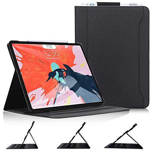 Product Cover Skycase iPad Pro 12.9 Case (2018), iPad Pro 12.9 3rd Generation Case, [Support Apple Pencil Charging] Auto Dormancy Canvas Multi-Angle Viewing Stand Folio Case for Apple iPad Pro 12.9 inch 2018, Black