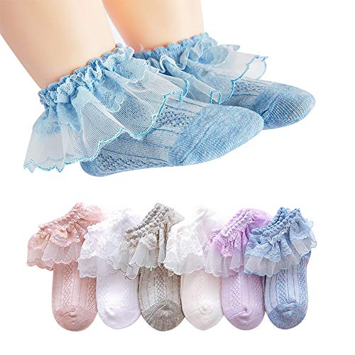 Product Cover Juebm Baby Girls Summer Ruffles Lace Frilly Socks,Dress Socks Thin Mesh for Infant Toddlers Little Girls 0-8T,3/5/6Pairs
