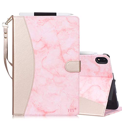Product Cover FYY New Apple iPad Pro 11 inch (2018) Case [Support Apple Pencile Charging] Leather Case, Folio Case Smart Cover with [Auto Sleep/Wake Feature][Multiple Stand Angles][Card Slots][Hand Strap] Pink