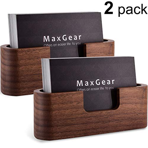 Product Cover MaxGear Business Card Holder Wood Business Card Holder for Desk Business Card Display Holder Desktop Business Card Stand for Office,Tabletop - Oval 2 Pack
