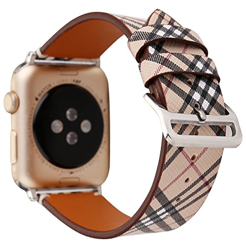 Product Cover Compatible with Apple Watch Band 38mm 40mm, [Classic Plaid Patterns] Soft Leather Watch Strap Replacement Wristband Bracelet for Apple Watch Series 5 4 (40mm) Series 3 2 1 (38mm)