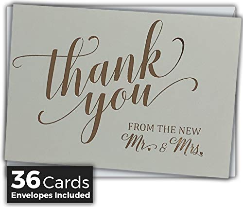 Product Cover Wedding Thank You Cards - Elegantly Foil Stamped Letterpress in Rose Gold - 36 Cards Including Envelopes - Perfect For Showing Appreciation to Friends & Family
