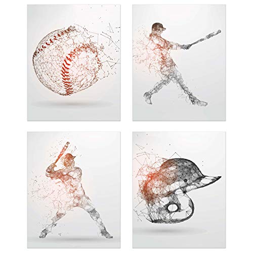 Product Cover Summit Designs Baseball Geometric Wall Art Prints - Particle Silhouette - Set of 4 (8x10) Poster Photos - Bedroom - Man Cave Decor