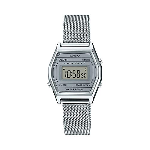 Product Cover Casio LA690WEM-7 Women's Vintage Youth Silver Mesh Band Alarm Chronograph Digital Watch