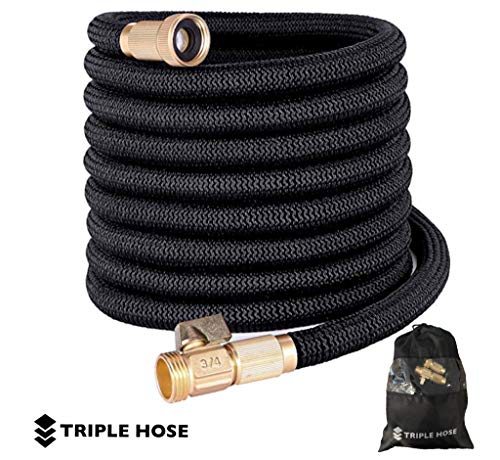 Product Cover Heavy Duty Expandable Garden Hose | Strongest Expanding Triple Layer Latex Core | Durable Nylon Fabric | Solid Brass Fittings | Shut Off Water Valve | Gift/Storage Bag (50, Black)