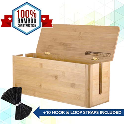 Product Cover CableRack Bamboo Large Cable Management Box for Amazing Desk Cable Management and Power Strip Box Solutions
