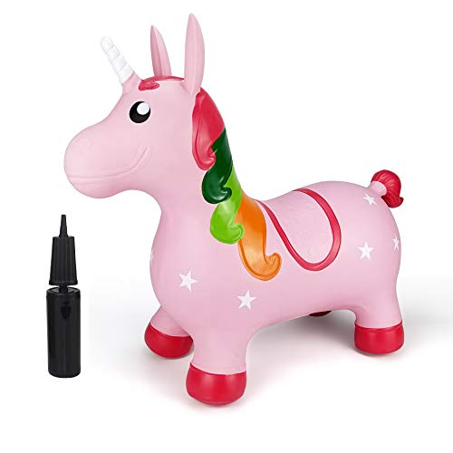 Product Cover Pink Unicorn Hopper, Horse Hopper, Bouncy Inflatable Animal Ride-on Toy for Children, Boys and Girls, Toddlers (Pump Included)