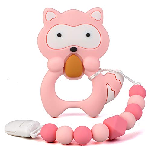 Product Cover Baby Teething Toys Silicone Teether Egg Raccoon Chew Beaded Pendant Holder Newborn Girls