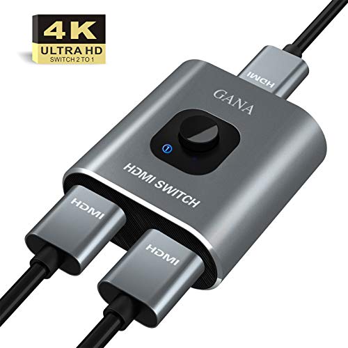 Product Cover HDMI Switch 4k HDMI Splitter-GANA Aluminum Bidirectional HDMI Switcher, HDMI Switch Splitter 1 in 2 Out or 2 in 1 Out, Manual HDMI Hub Supports HD 4K 3D 1080P for HDTV Blu-Ray-Player Fire Stick Xbox