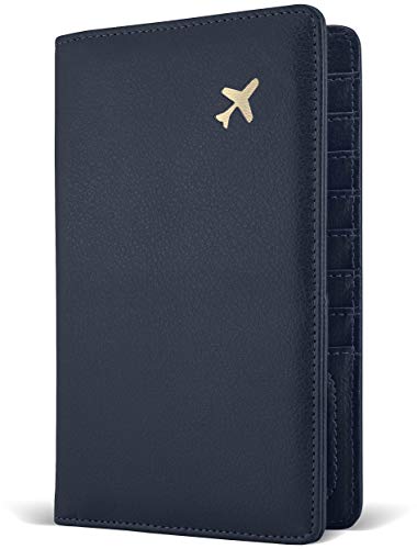 Product Cover Passport Holder by POCKT - RFID Blocking Travel Wallet for Safe Trip, Document Organizer + Gift Box | Mindight Navy