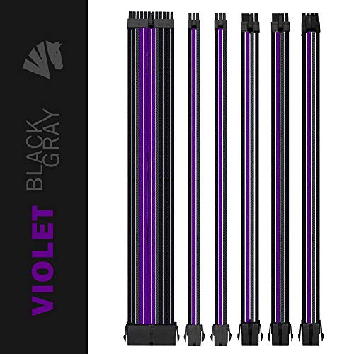 Product Cover Asiahorse Customization Mod Sleeve Extension Power Supply Cable Kit 18AWG ATX/EPS/8-pin PCI-E/6-pin PCI-E (Purple Mix)