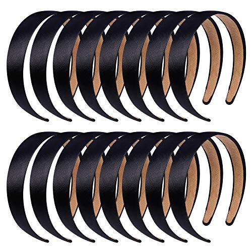 Product Cover Anezus 16 Pcs Satin Headbands 1 Inch Anti-slip Black Ribbon Hair Bands for Women Girls DIY Craft Hair Accessories