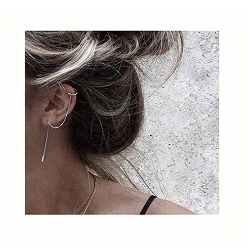 Product Cover SLUYNZ 925 Sterling Silver Cuff Chain Earrings Wrap Tassel Earrings for Women Crawler Earrings (silver)