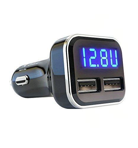 Product Cover Jebsens 4.8A 24W Dual USB Car Charger Volt Meter Car Battery Monitor with LED Voltage & Amps Display