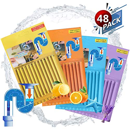 Product Cover Drain Sticks Drain Stix Drain Cleaner & Deodorizer Sticks Drainstix for Clogs Kitchen Bathroom Sinks Unclog Eliminate Odor Septic Tank(48pack)