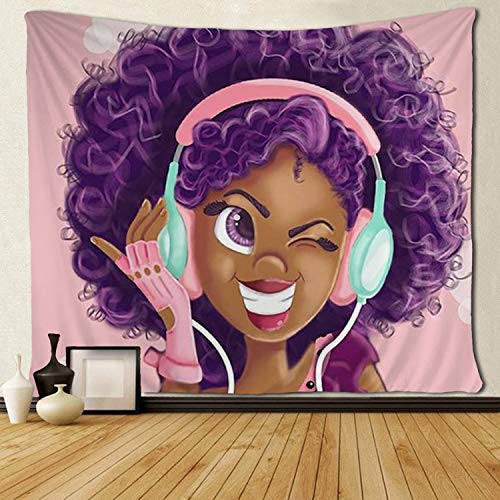 Product Cover SARA NELL Tapestry Black Girl African American Girl Love Music Tapestries Hippie Art Wall Hanging Throw Tablecloth 50X60 Inches for Bedroom Living Room Dorm Room